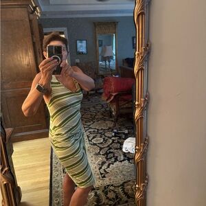 Max Studio Green Ruched One Shoulder Midi Dress